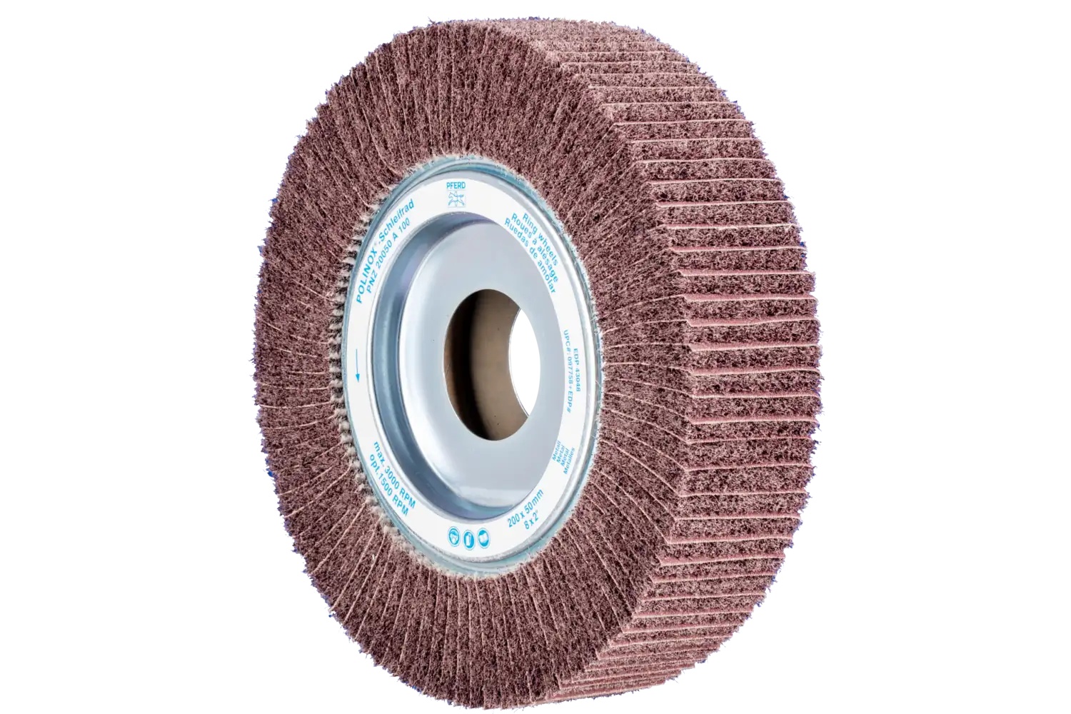 Picture of Pferd Polinox® Unmounted Flap Wheel, 8"X 2, 1-3/4" Ah, Interleaved, 100 Grit, Aluminum Oxide